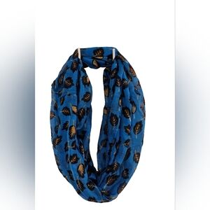 [Blue Star Clothing Company] Blue , Black & Gold Leaf Infinity Scarf